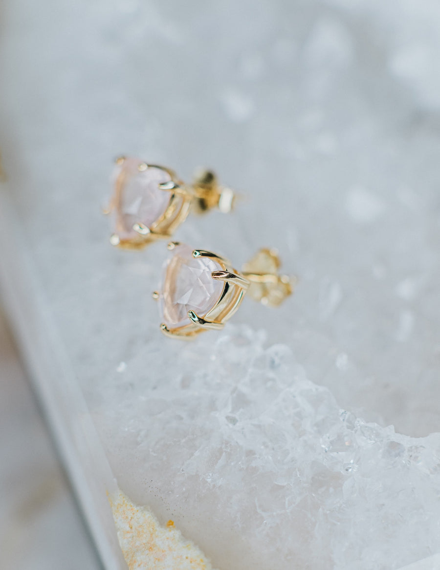 Rose quartz sterling silver heart earrings