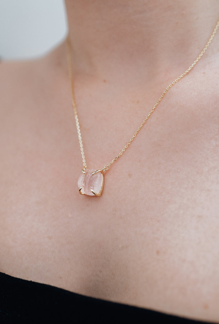 Rose quartz 14K raw necklace