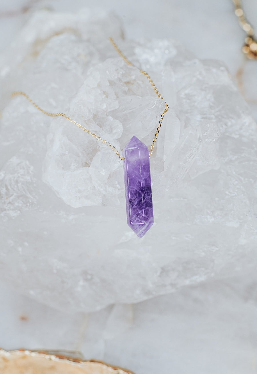 Amethyst silver point necklace