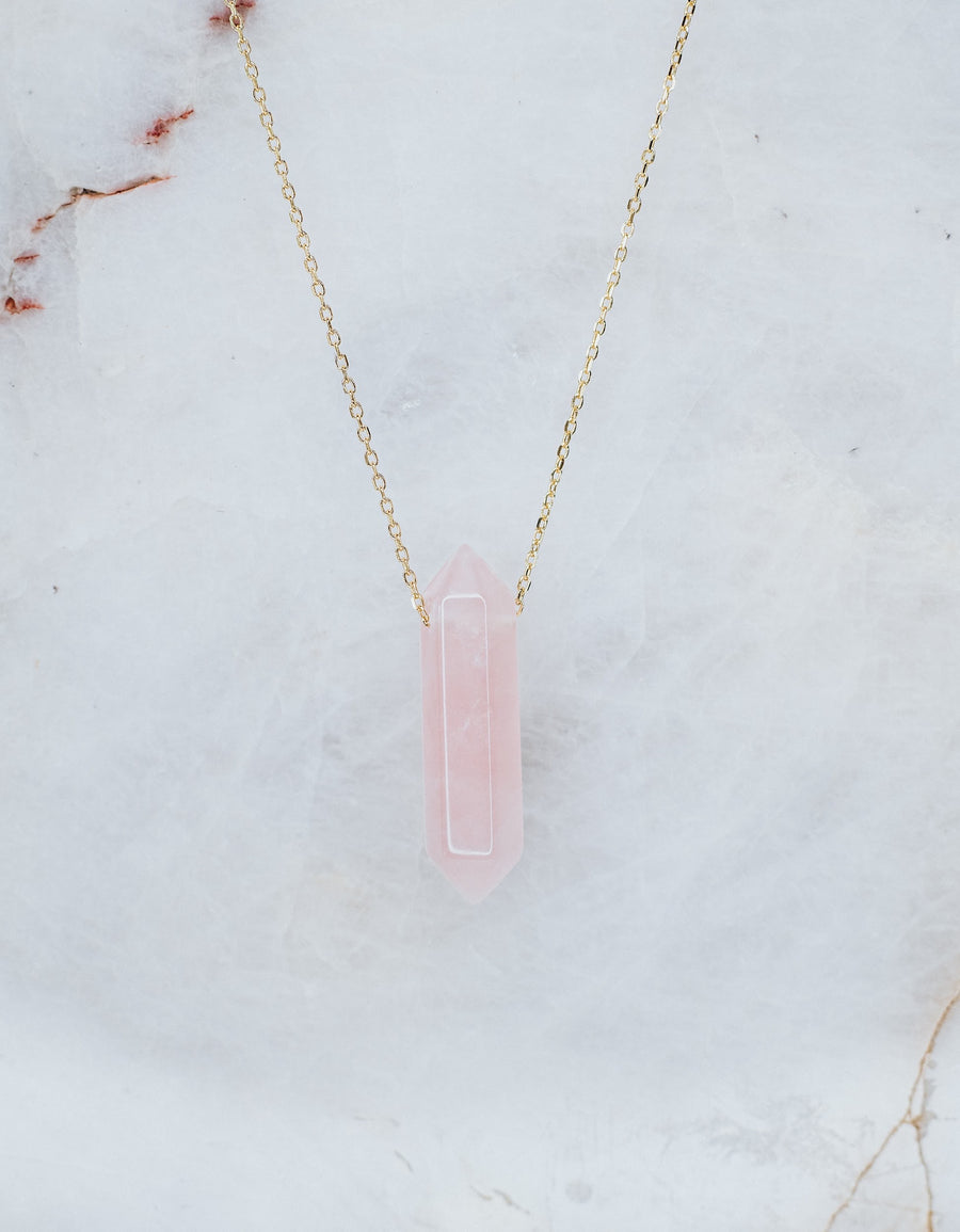 Rose quartz point necklace