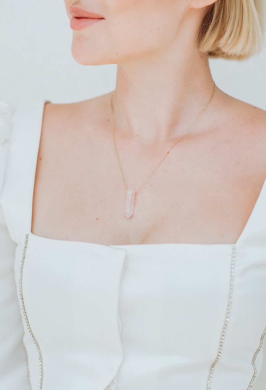 Rose quartz point necklace
