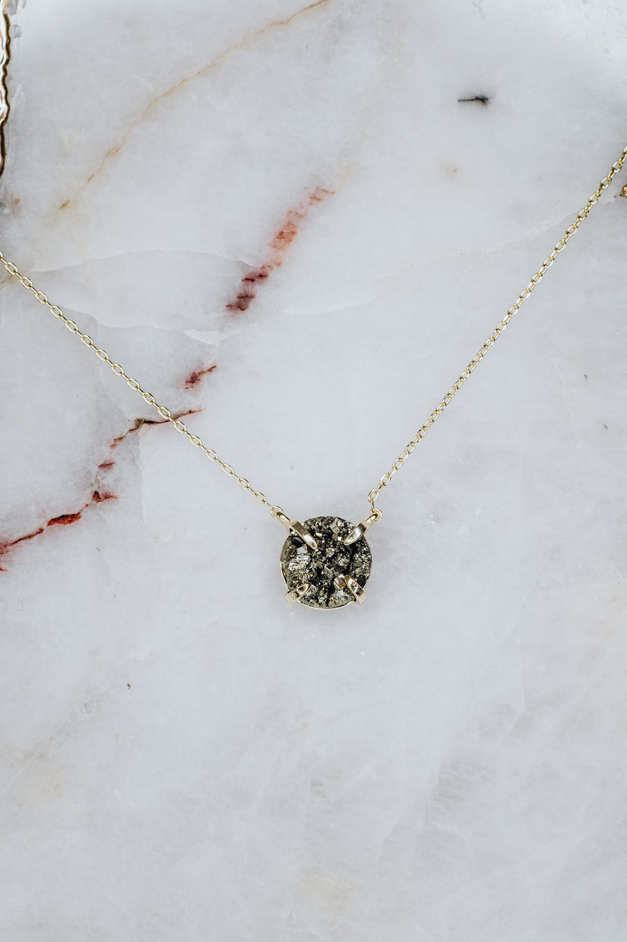 Pyrite silver and 14K gold plated necklace