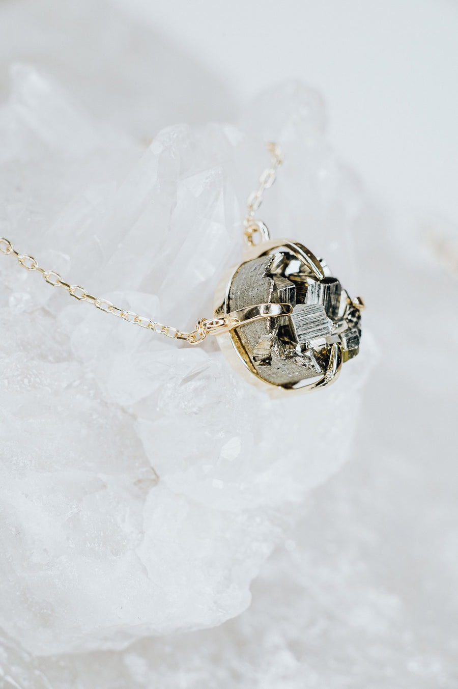 Pyrite silver and 14K gold plated necklace