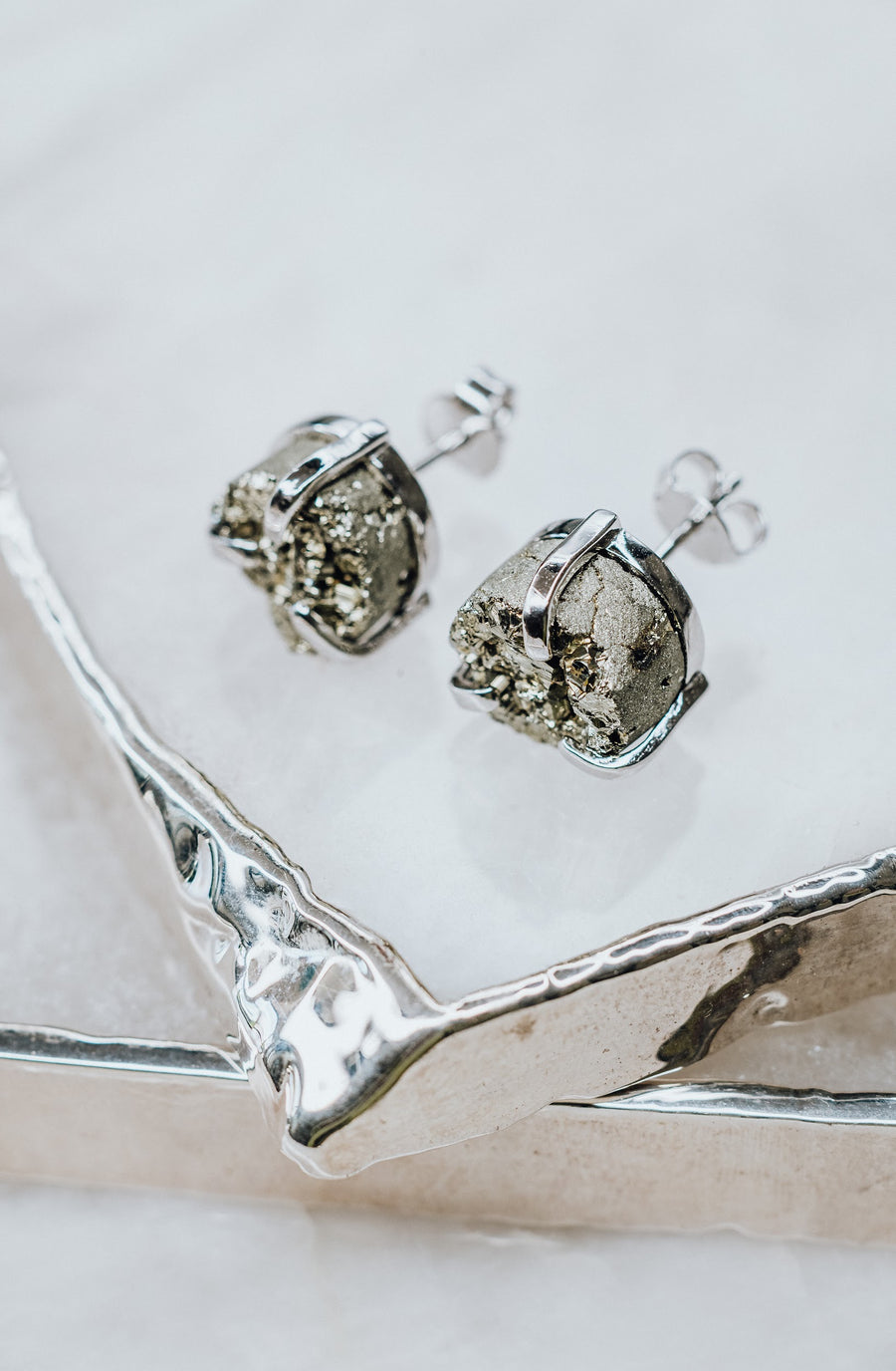 Pyrite silver stud earrings