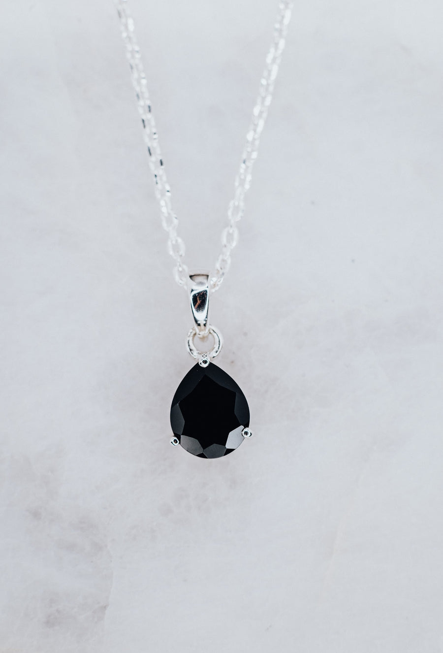 Teardrop black onyx silver necklace