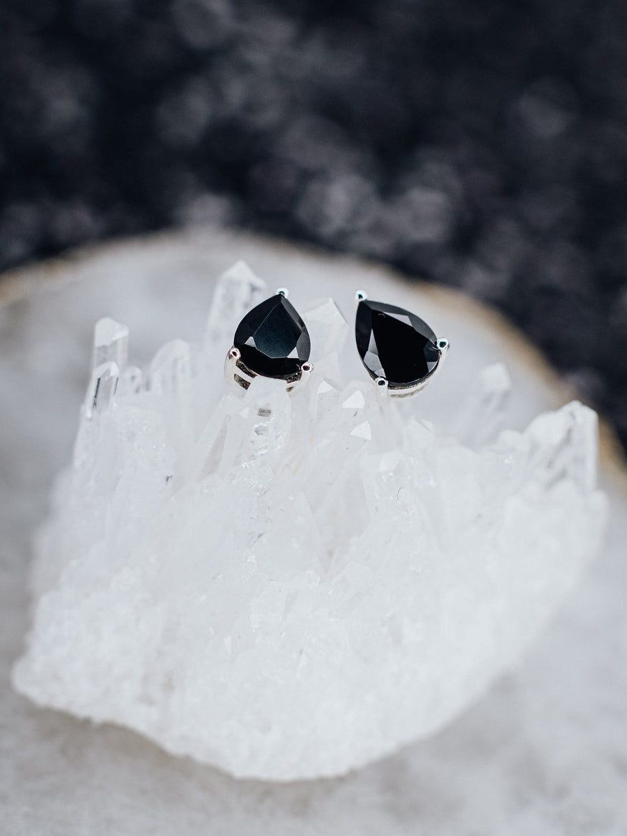 Teardrop black onyx stud earrings