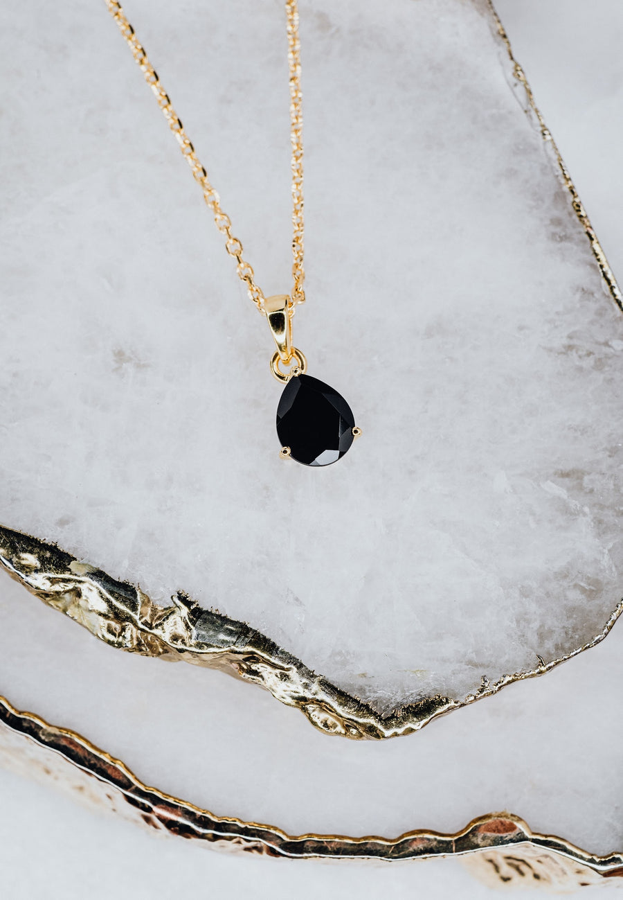 Teardrop black onyx necklace gold plated