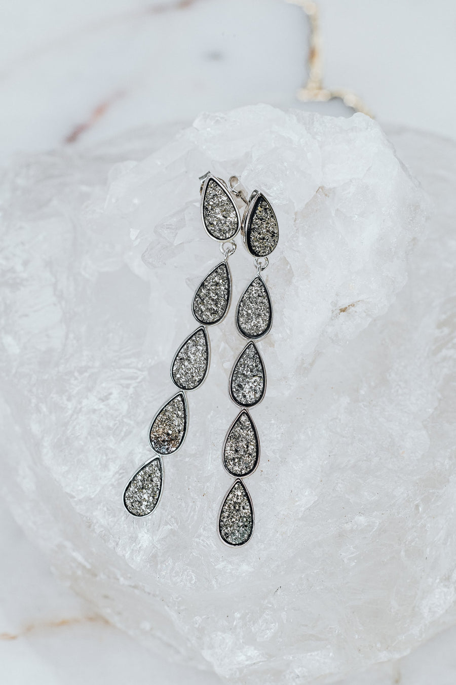 Teardrop quartz druzy earrings