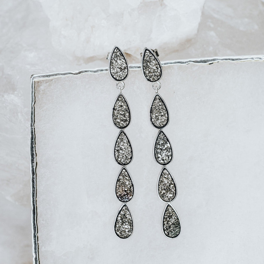Teardrop quartz druzy earrings