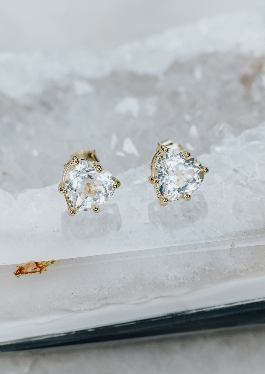 Clear quartz heart earrings