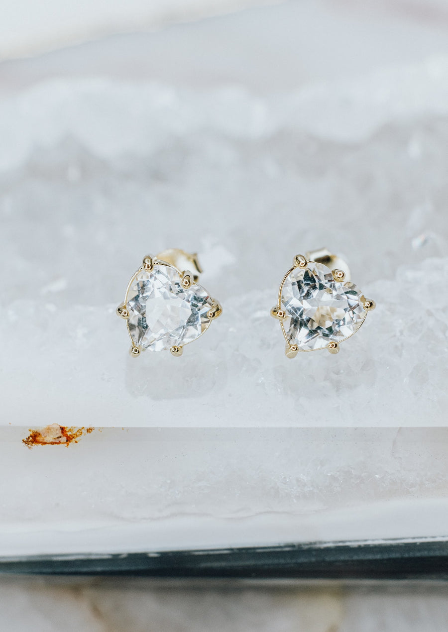 Clear quartz heart earrings