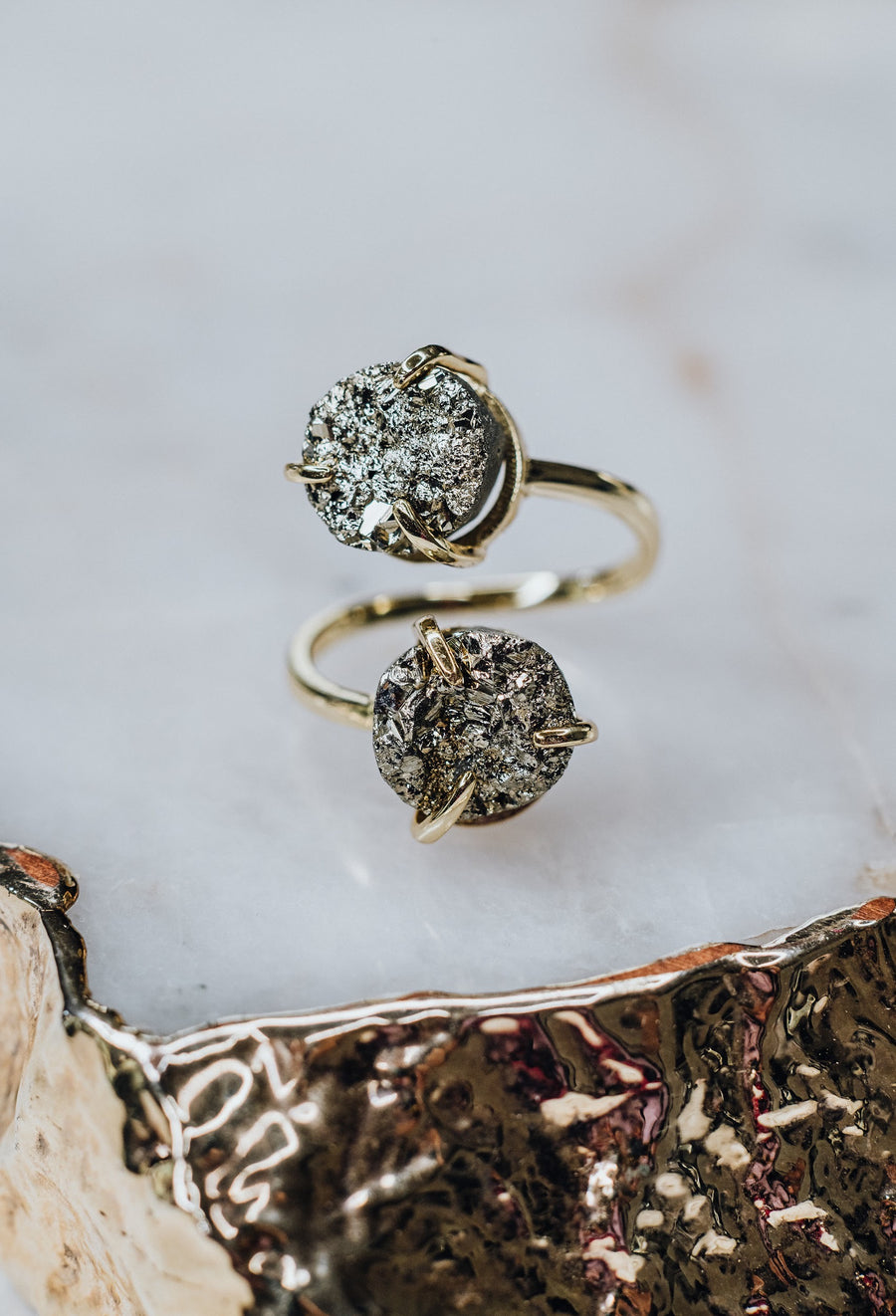 Pyrite sterling silver ring