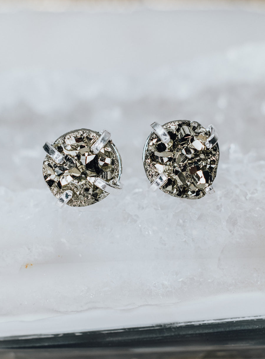 Pyrite round fashion plated stud earrings