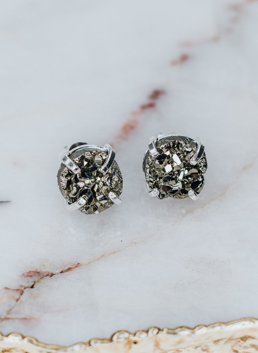 Pyrite round stud earrings