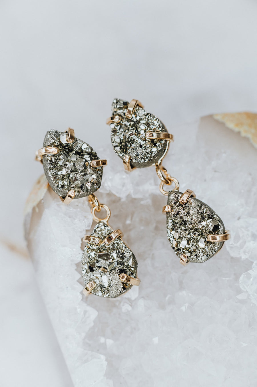 Double pyrite teardrop earrings