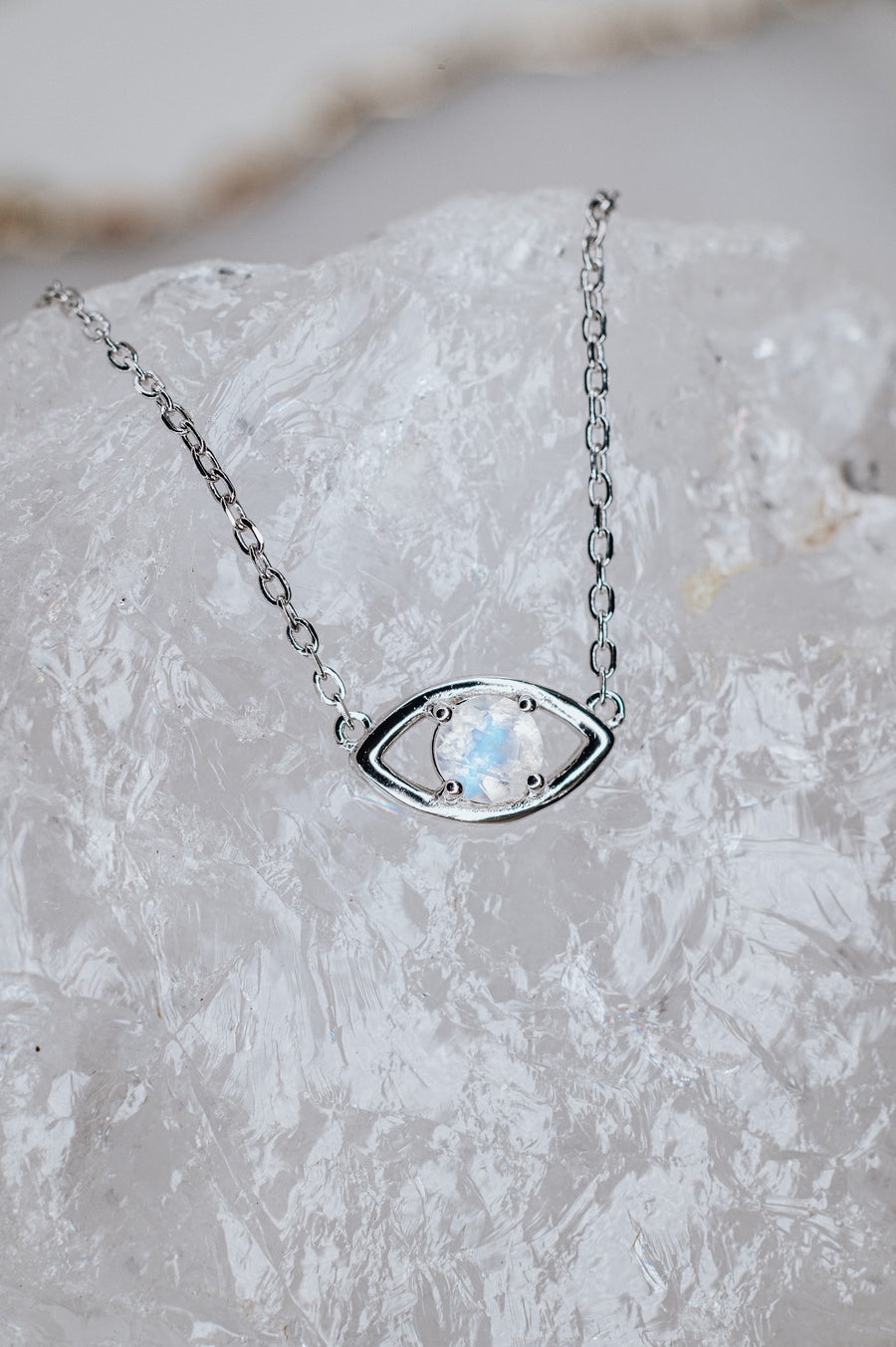Moonstone eye silver necklace