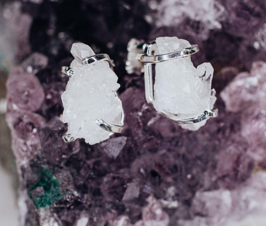 Clear quartz silver plated earrings