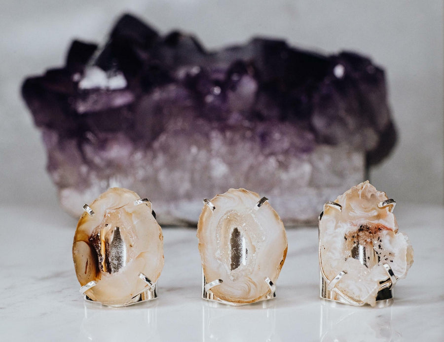 Geode agate ring silver plated 3