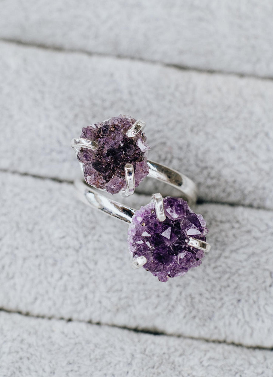 Amethyst double ring silver plated