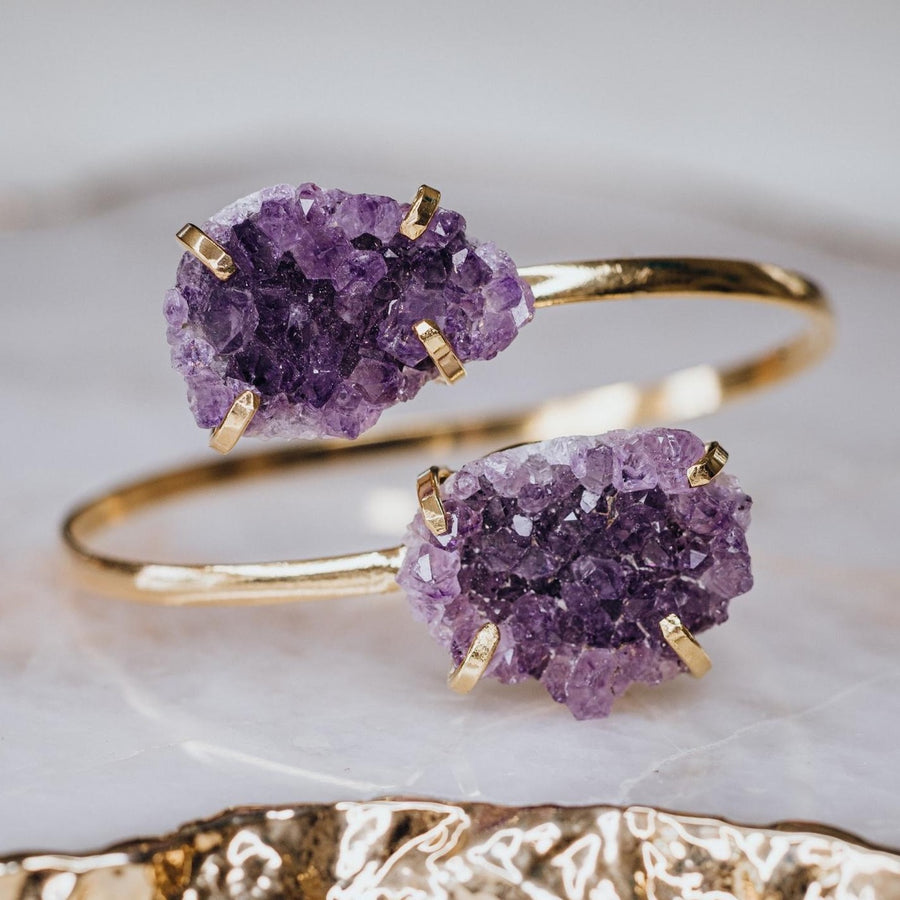 Amethyst double bracelet gold plated