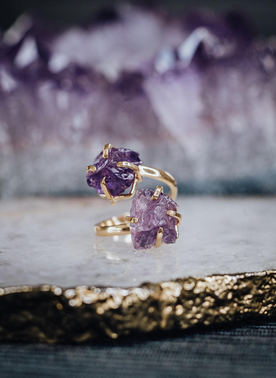 Amethyst double ring gold plated 2