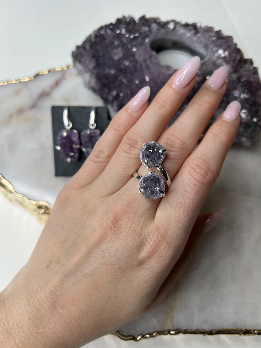 Amethyst double ring silver plated