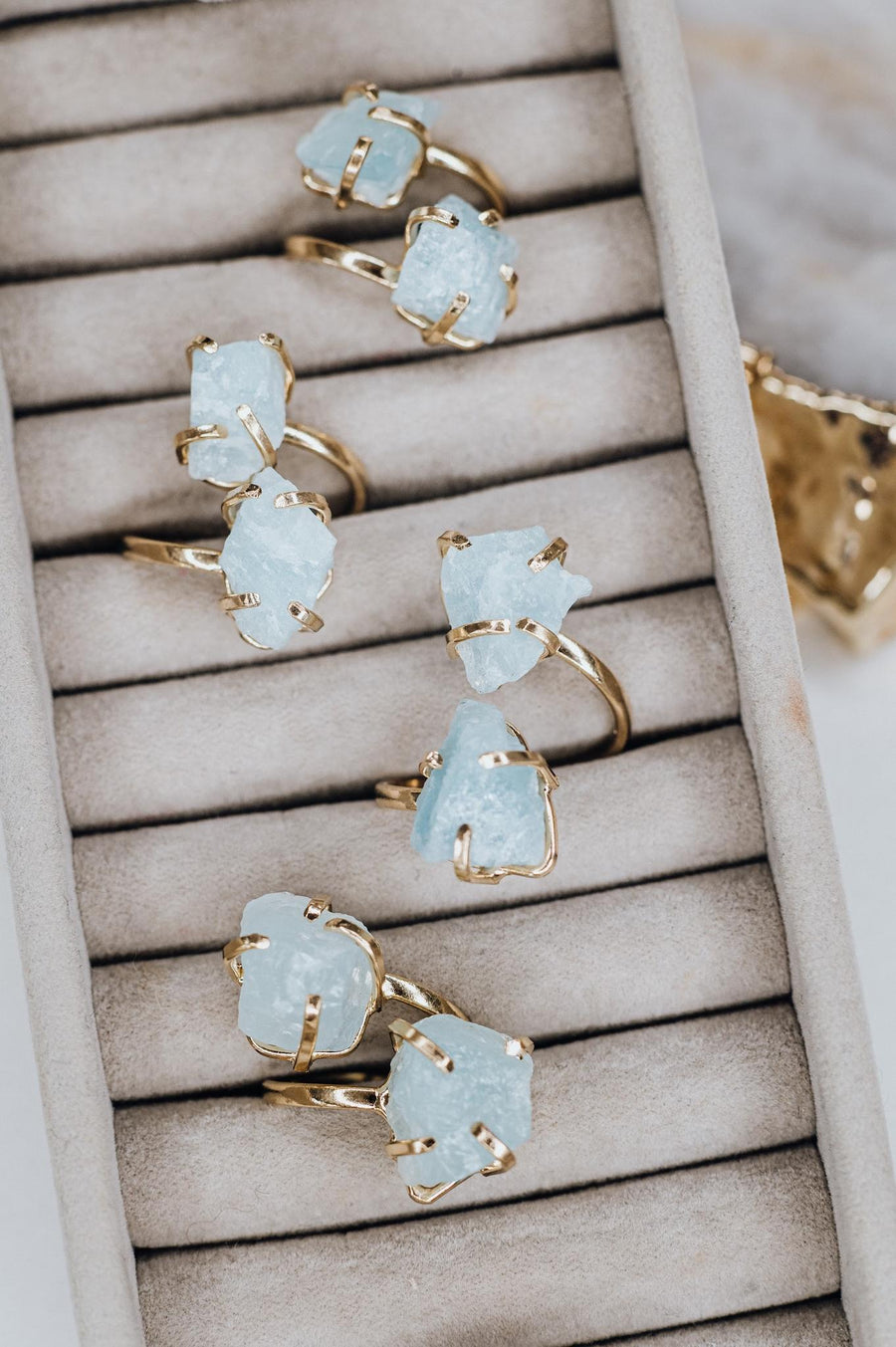Aquamarine double ring gold plated