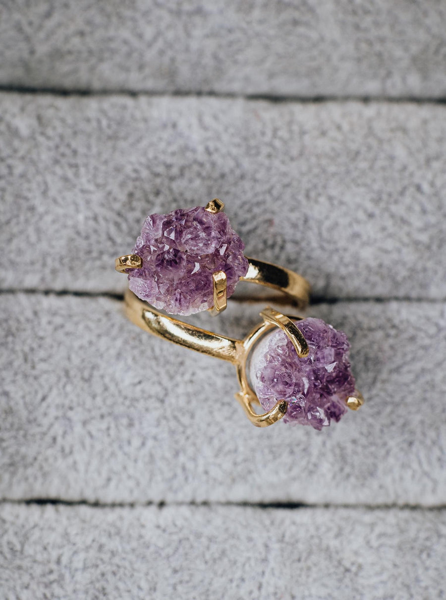 Amethyst double ring gold plated