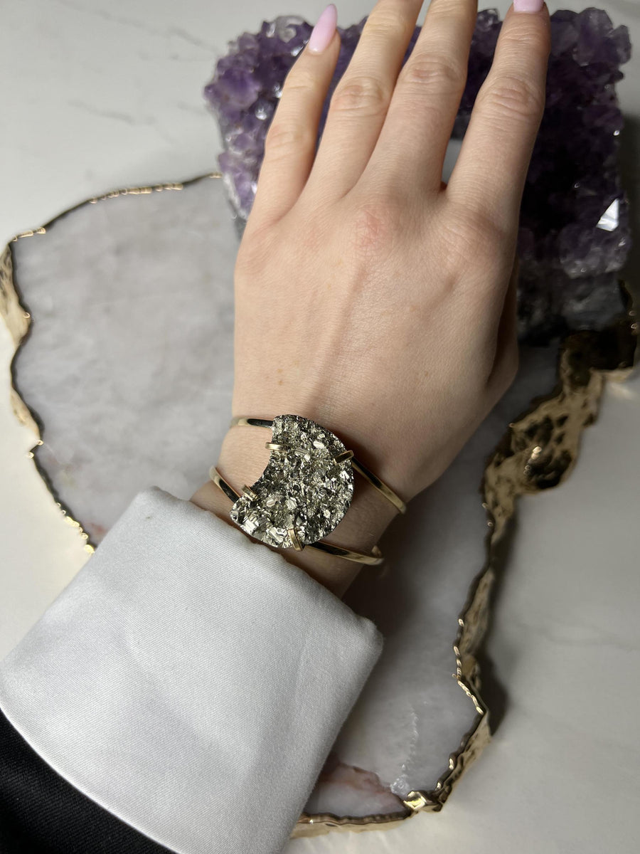 Pyrite moon shaped bracelet