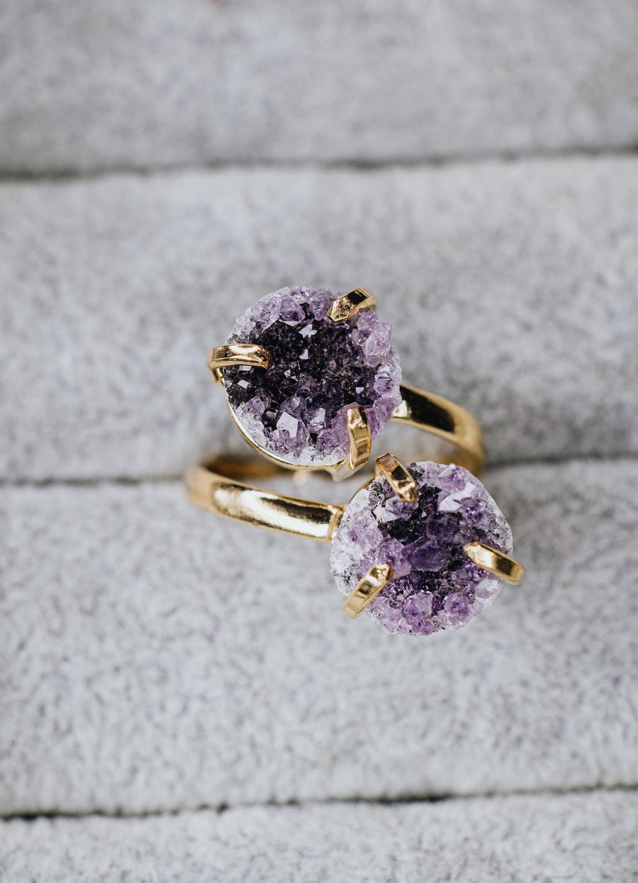 Amethyst double ring gold plated