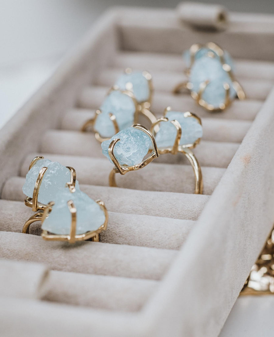 Aquamarine double ring gold plated
