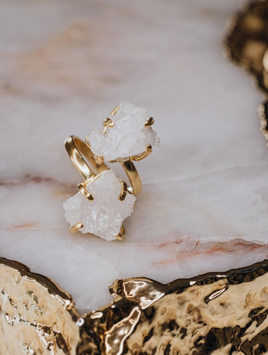 Crystal druzy double ring gold plated