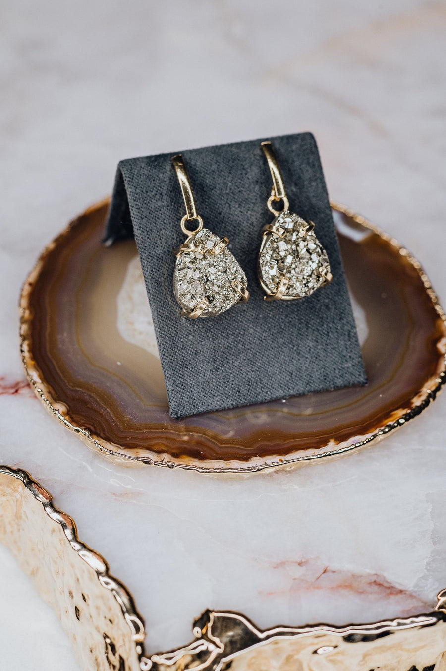 Pyrite teardrop fashion earrings