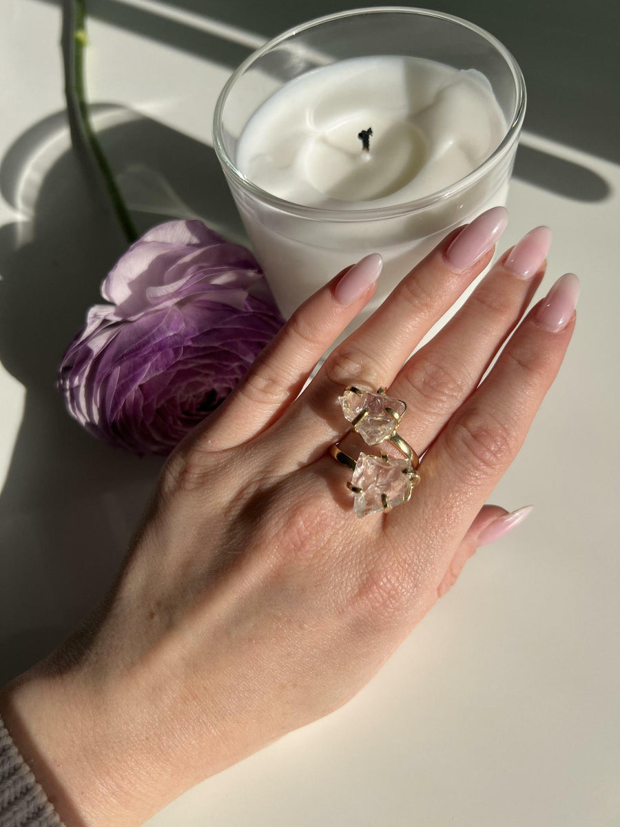 Clear quartz double ring gold plated