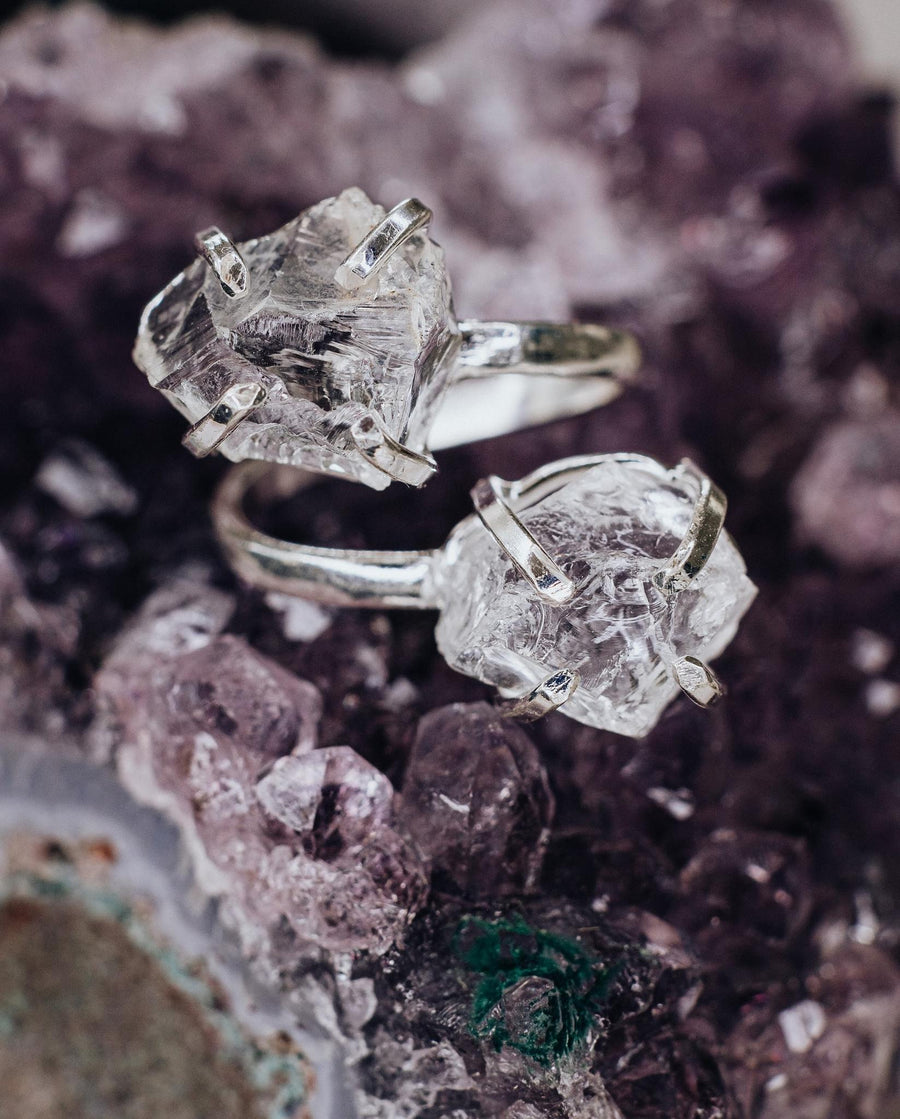 Clear quartz double ring silver