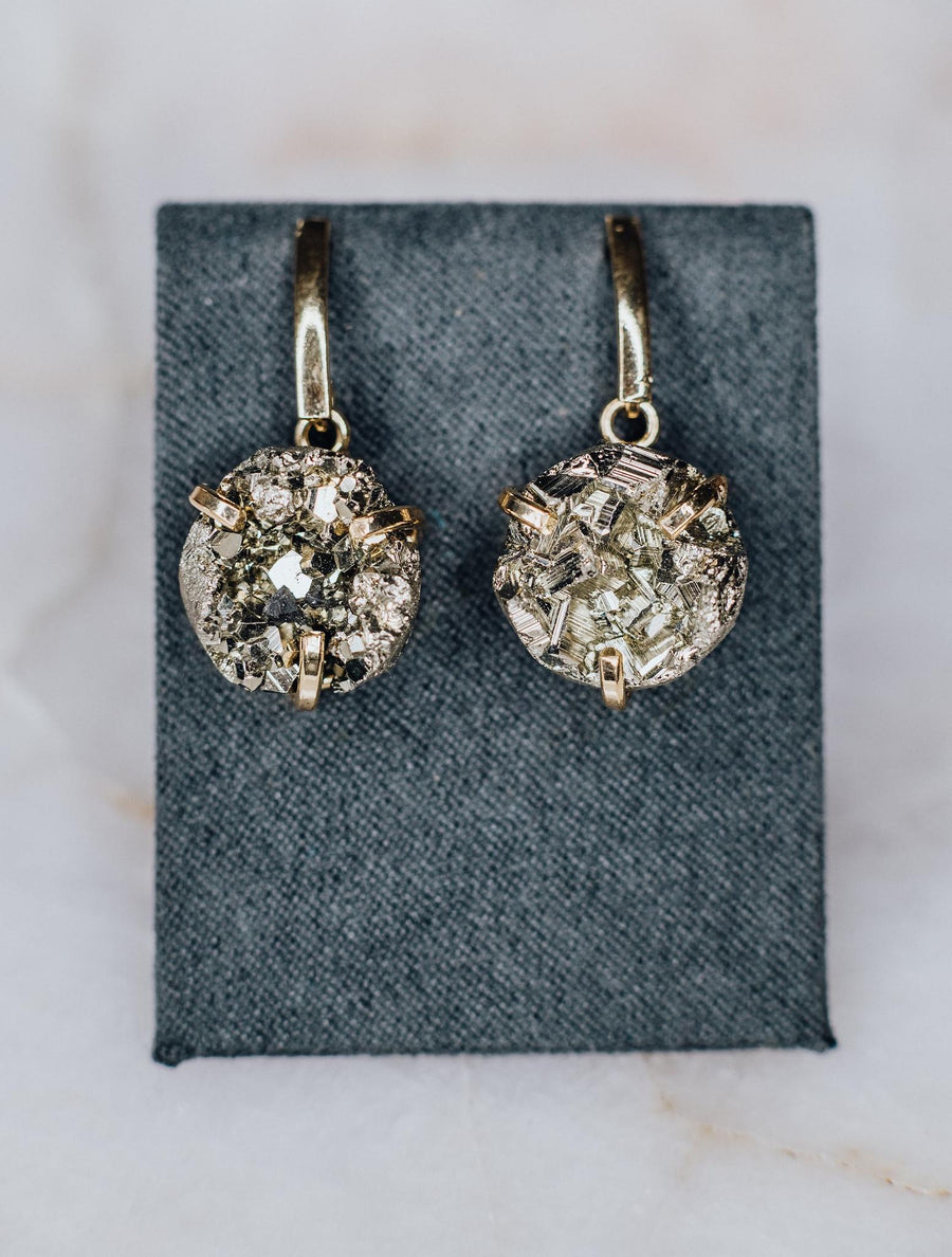 Pyrite round earrings fashion gold plated
