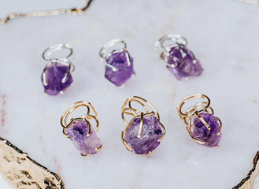 Amethyst raw ring gold plated