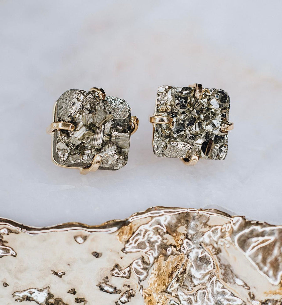 Pyrite square stud earrings
