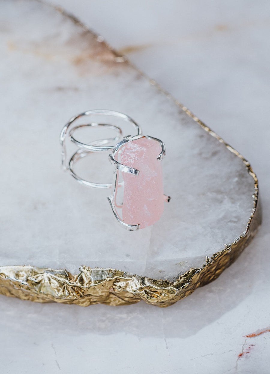 Rose quartz ring silver plated