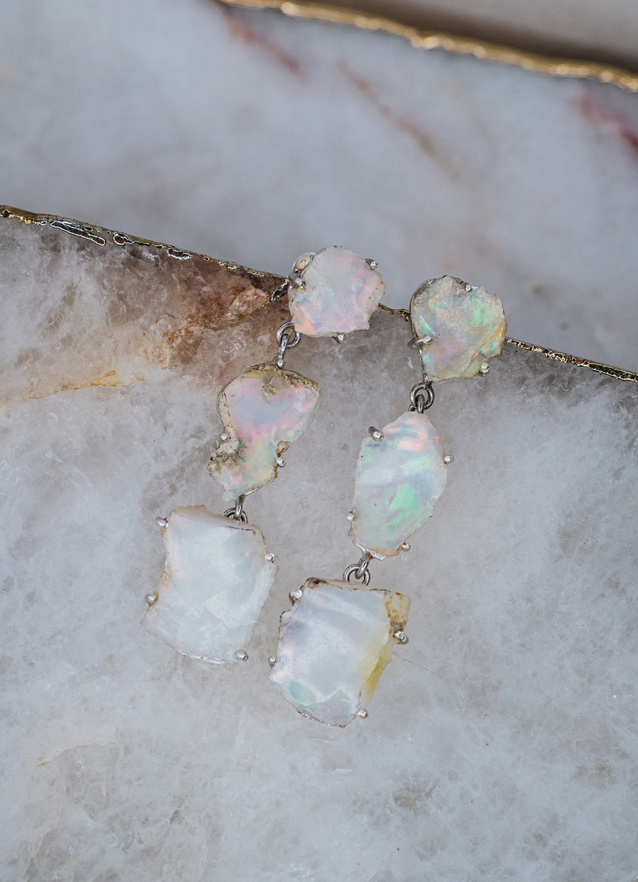 Opal silver triple earrings