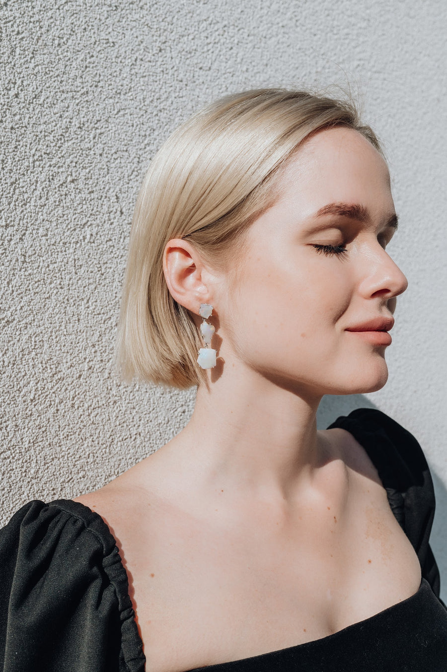 Opal silver triple earrings